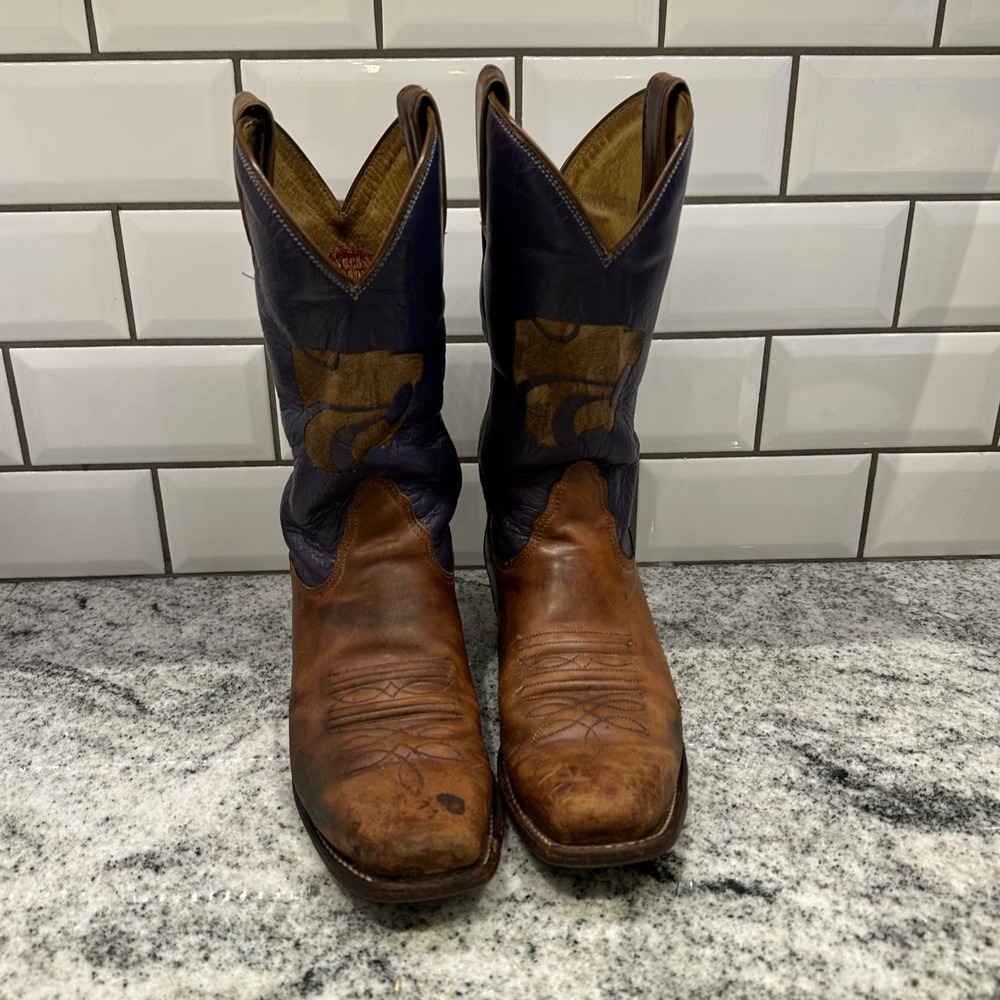 Nocona Womens 7 Western Boots Brown Purple K-State Powercat Square Toe USA Made